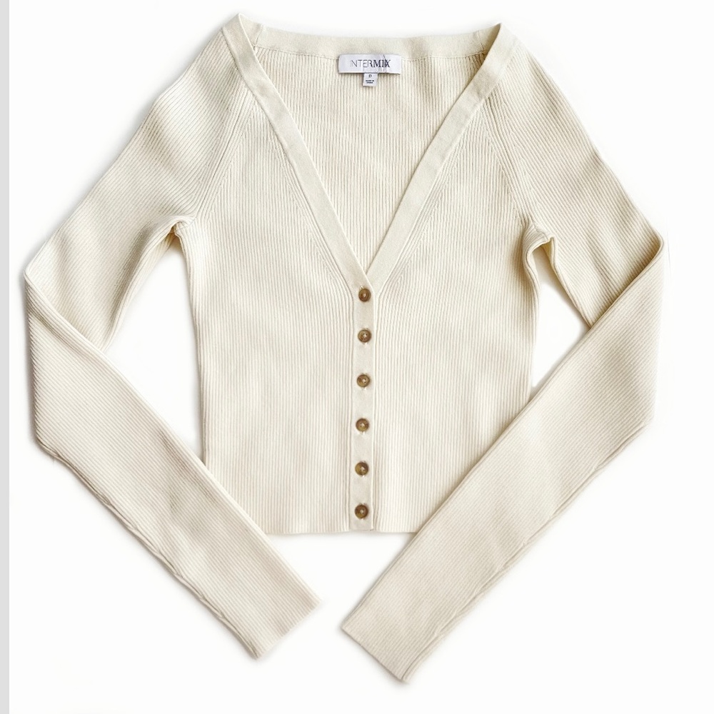 INTERMIX - Katrina V-Neck Rib Knit Cardigan - Size P (NWOT)